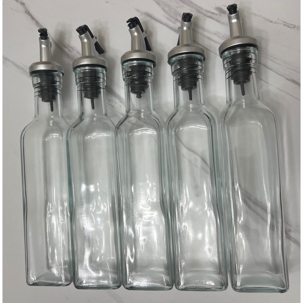 Set of 5 Glass Olive Oil and Vinegar Dispenser Bottles with Weighted Pourers